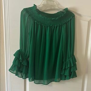 CeCe Green Ruffled Bell Sleeve Blouse